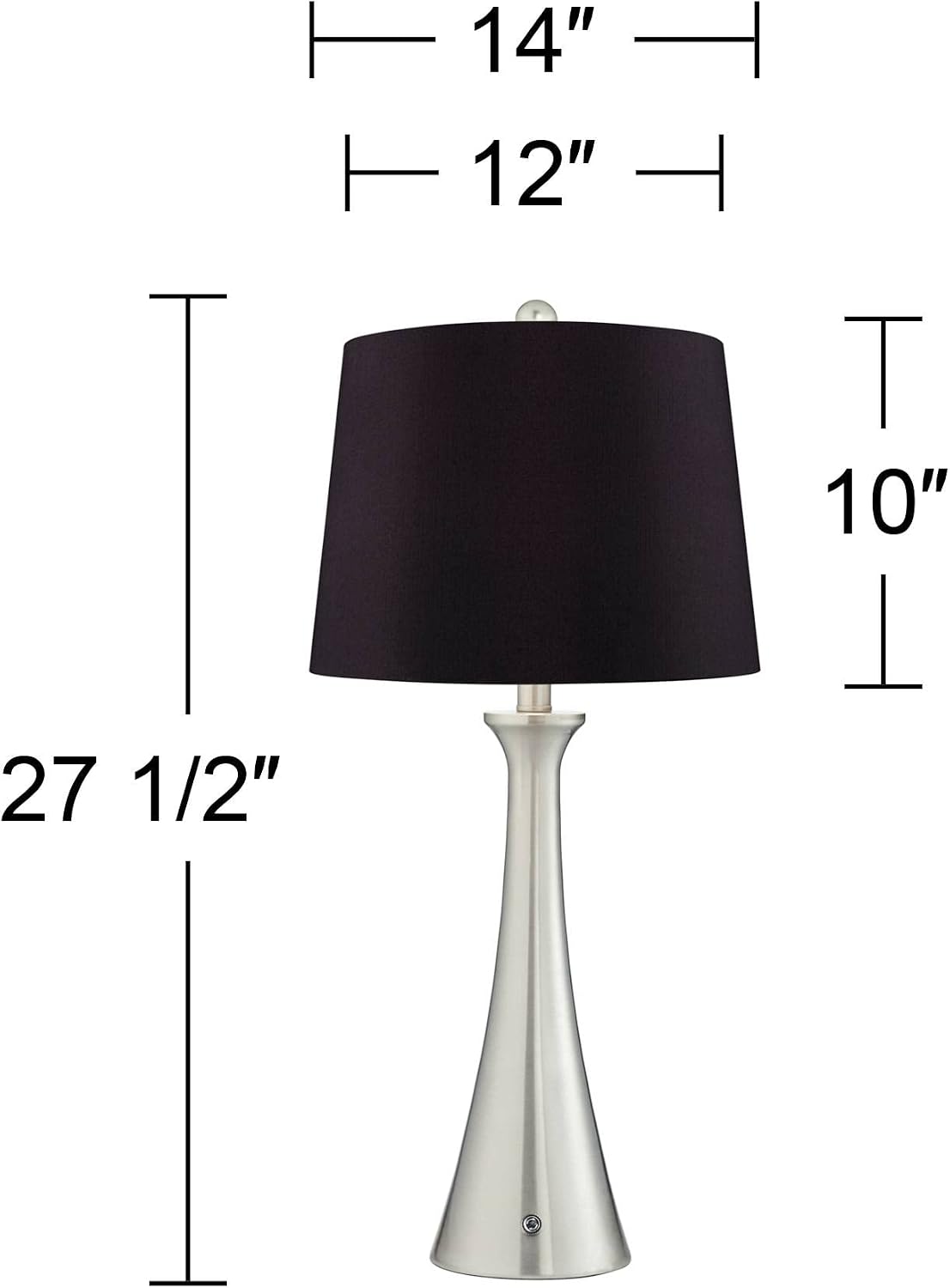 360 Lighting Karl Modern Table Lamps 27.5' Tall Set of 2 with USB and AC Power Outlet in Base Brushed Nickel Metal Black Drum Shade for Living Room Bedroom House Bedside Nightstand Home