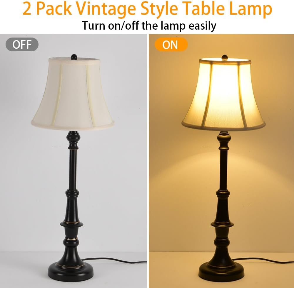 2 Pack Vintage Style Buffet Table Lamp, Traditional Bedside Lamps, Tall Table Lamp Set of Two for Living Room, Bedroom