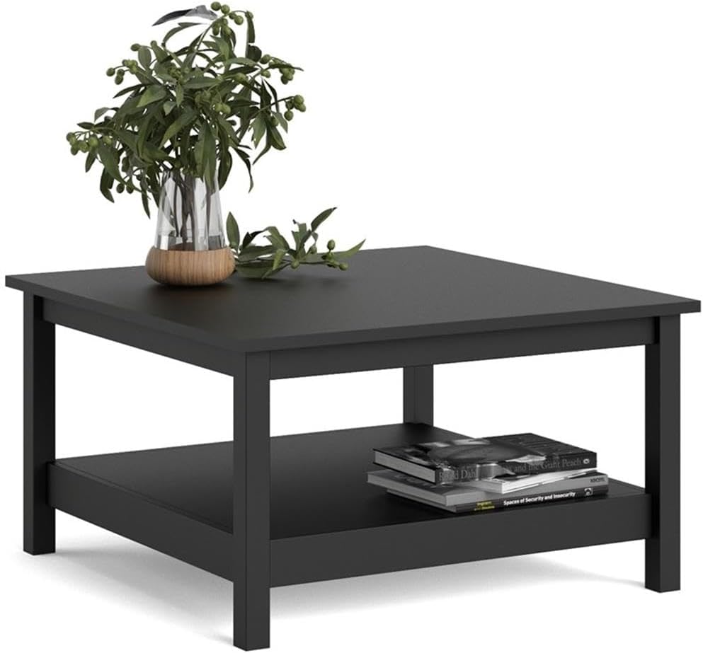 Pemberly Row Coffee Table, Black Matte Finish, Engineered Wood, 31.89' W x 31.89' D x 17.72' H, Modern-Traditional Style, Fixed Shelf, Living Room or Office Table for Storage and Display