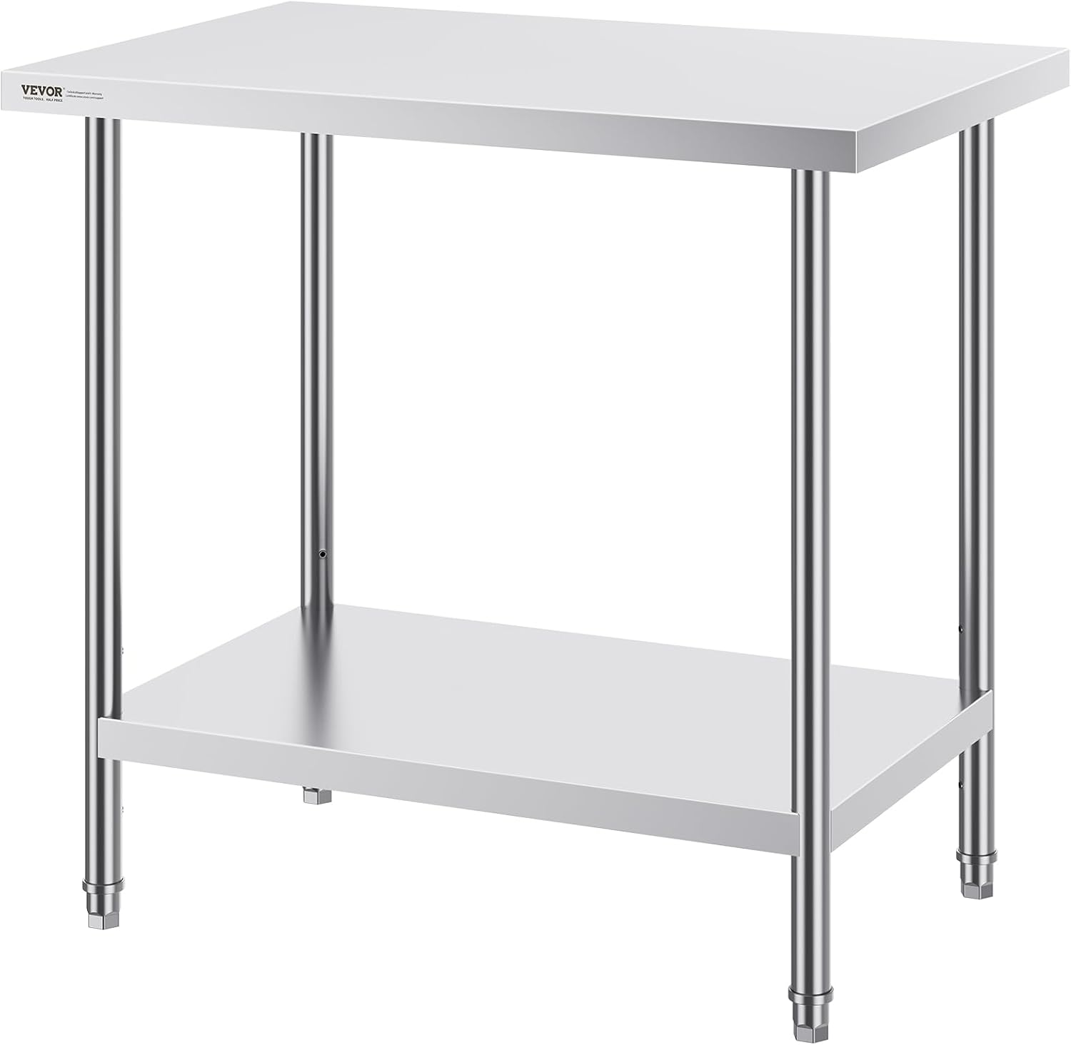 VEVOR Stainless Steel Prep Table, 24 x 36 x 34 Inch, 750 lbs Load Capacity, Heavy Duty Metal Worktable with 3 Adjustable Height Levels, Commercial Workstation for Kitchen Garage Restaurant Backyard