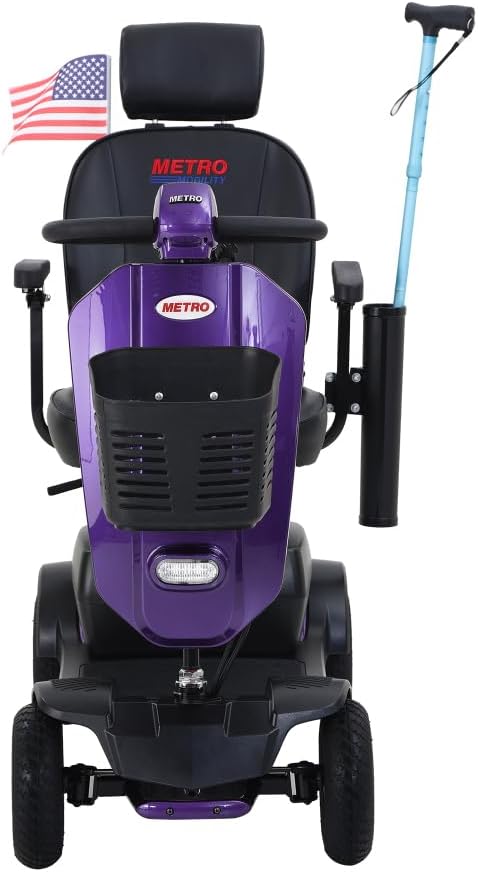 MAX Plus Emerald Outdoor Mobility Scooter - 16 Miles Range, Foldable Design, Anti-Tip Safety System, USB Charger & Cup Holder, 2 * 20AH Battery (300W Motor, 136kg Capacity) (Purple + Metal)