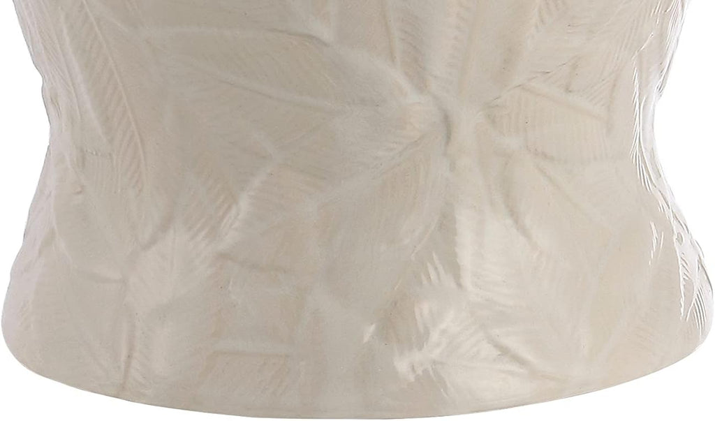 JONATHAN Y 31.5' Cream Ceramic Palm Leaf Table Lamp, Bohemian Cottage Tropical Pattern Lamp for Bedroom Living Room, White Linen Empire Shade, LED Bulb Included JYL6617A