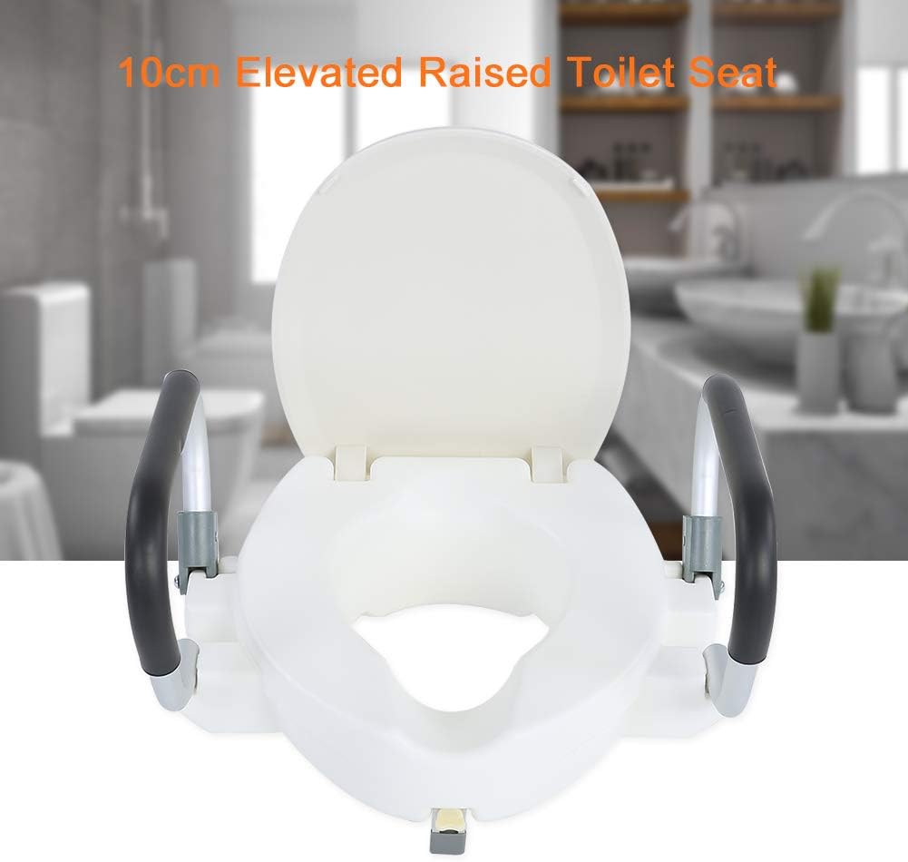 Yinhing Elevated Raised Toilet Seat With Removable Padded Arms 10cm Height Adjustable Disability Aid Toilet Seat for Elderly Pregnant Women White 40x43.5x10cm