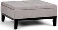 Pemberly Row Contemporary Coffee Table Ottoman, 35.83 in Square, Upholstered Cloud Gray Linen Fabric, Tufted Top, Solid Wood Frame, Split Lift-Top Storage, Living Room Accent Furniture