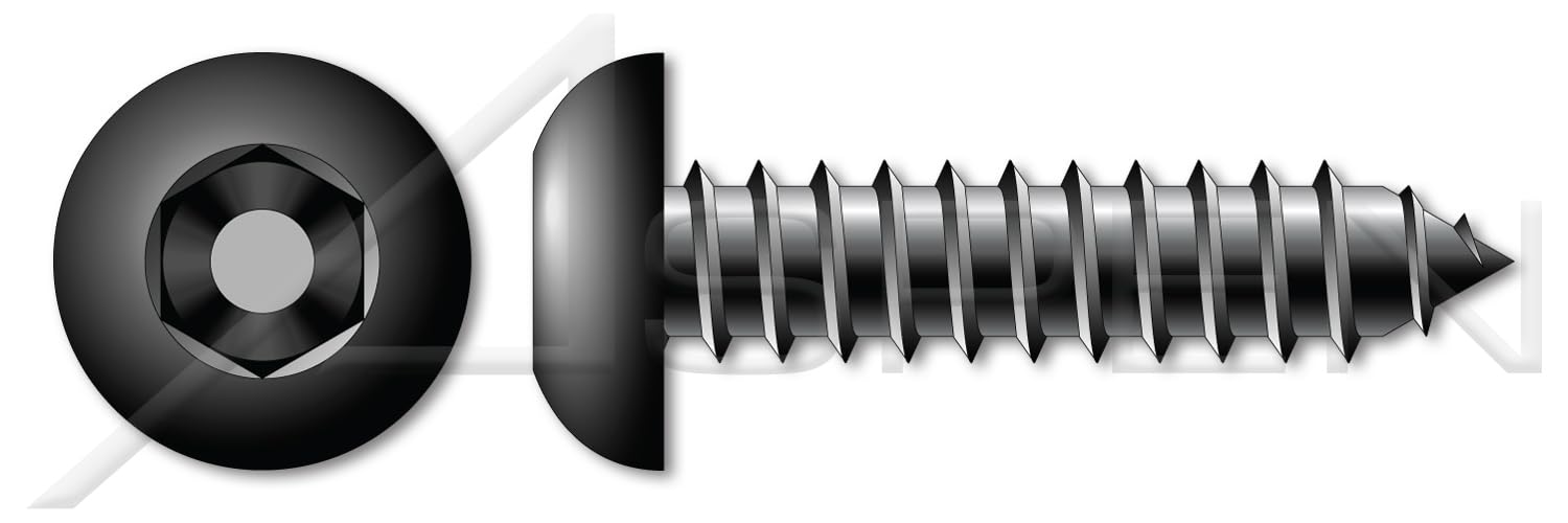 (200 pcs) #14 X 3/4', Self-Tapping Sheet Metal Security Screws, Button Head Tamper Resistant Hex Socket Pin Drive, Type AB, Steel, Black Oxide, Includes Driver Bit