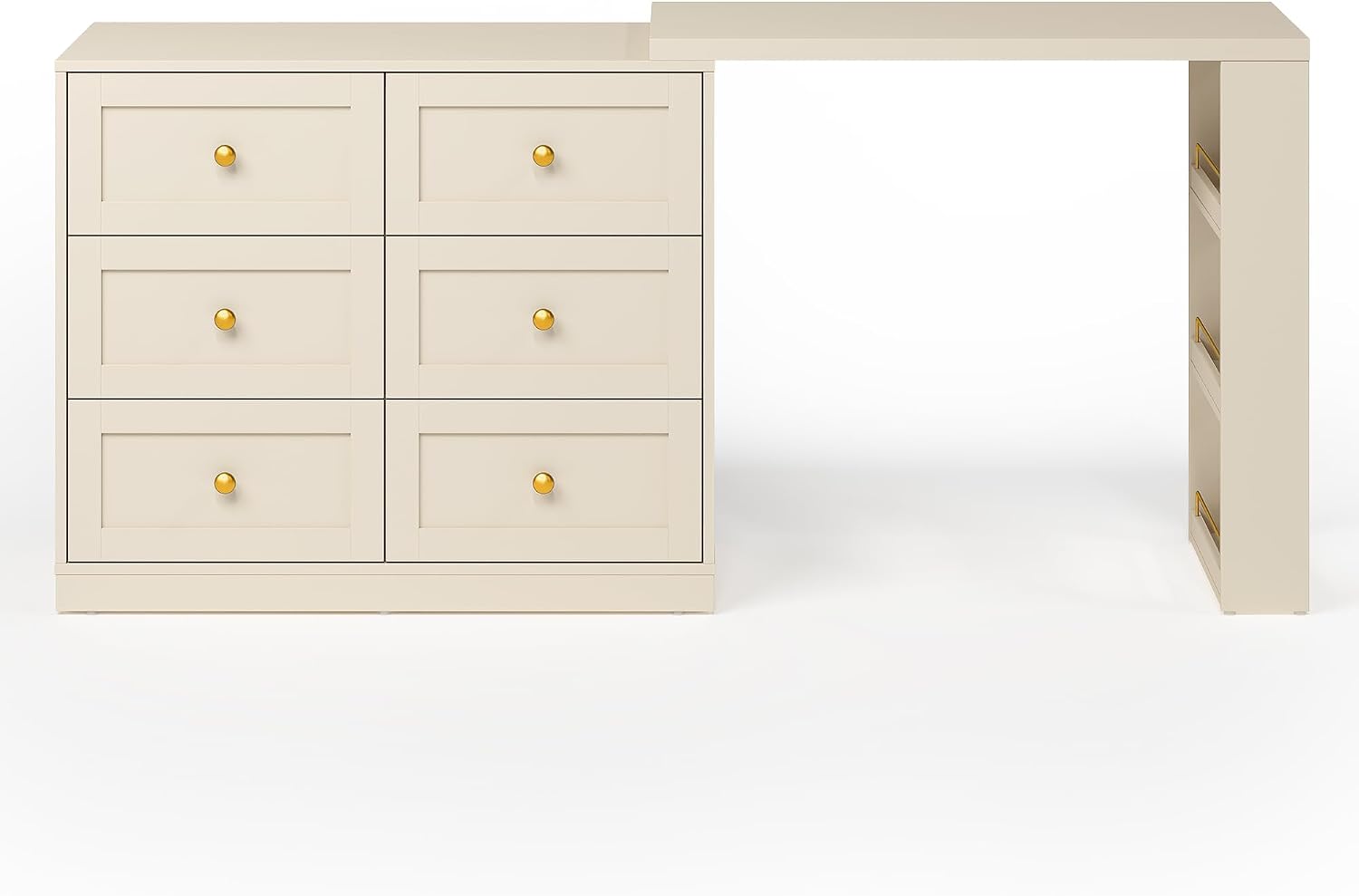RoyalCraft Extendable Vanity Desk and Dresser Combo, 67' Makeup Vanity Table with Drawers and 3 Side Shelves, Wood Dressing Table for Bedroom, Dressing Room, Beige