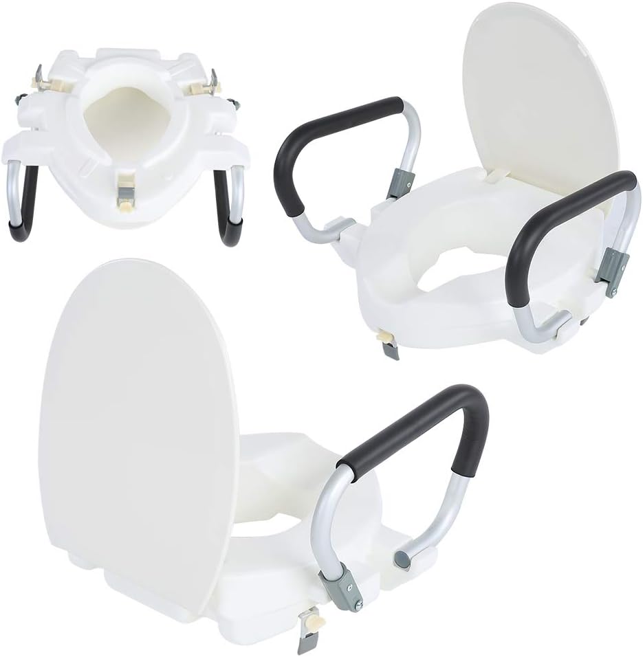 Yinhing Elevated Raised Toilet Seat With Removable Padded Arms 10cm Height Adjustable Disability Aid Toilet Seat for Elderly Pregnant Women White 40x43.5x10cm