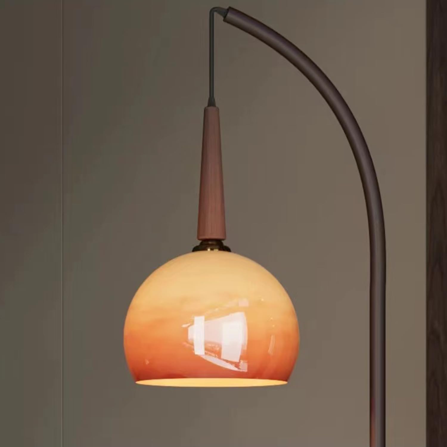 Bofea-Modern Orange Floor Lamp for Living Room,Mid Century Tall Lamps with Tea Table & Storage Bucket,Fishing Standing Lamp with Glass Lampshade,Mid Century Floor Lamp for Bedroom Corner.