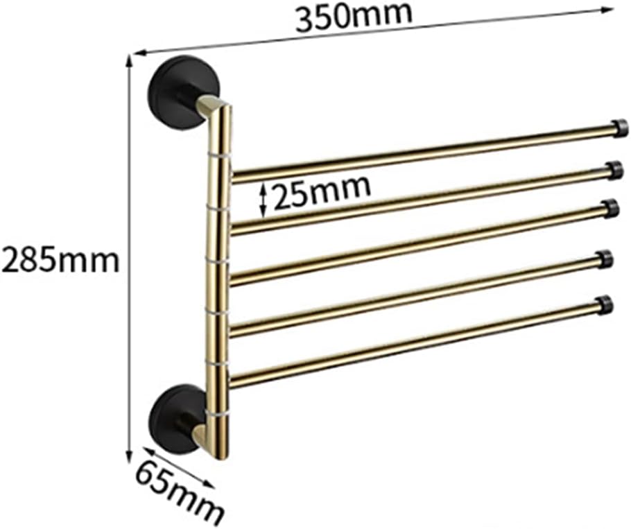 Towel Rail for Bathroom, Swivel Towel Hangers, Copper Gold Wall Mounted 5 Towel Bars, Bathroom Towel Rail Rack, Antique Bathroom Towel Holder Towel Hanger (Gold and Black-A
