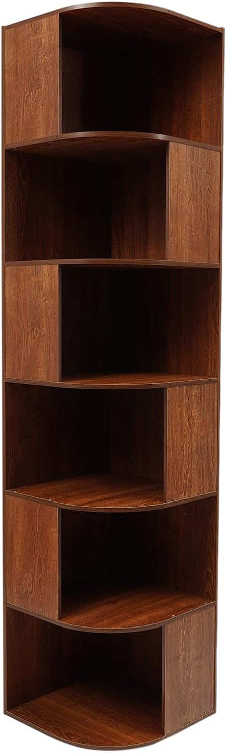 6 Tier Bookshelf Tower, 69.29'' Tall Floor-Standing Bookcase Display Cabinet, Wood Corner Book Shelf Organizer, Standing Bookshelf for Bedroom, Living Room, Study Room (Brown)