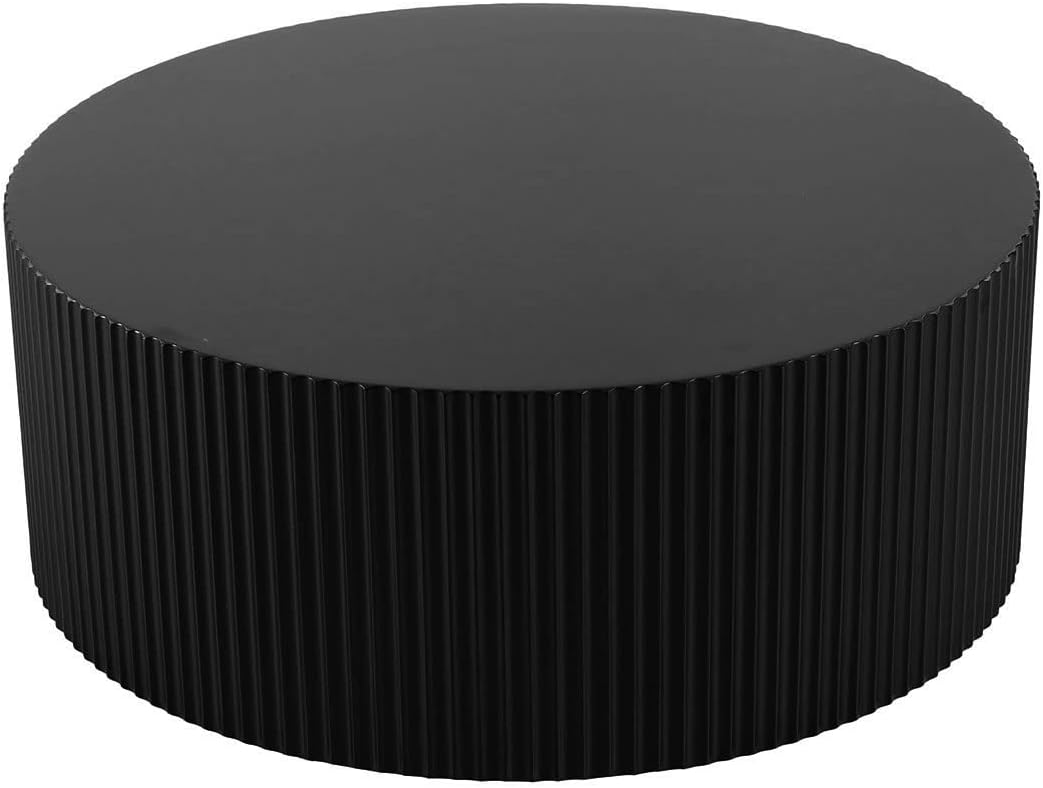 JUSTONE Black Round Coffee Table for Living Room, 35.43' Round Wood Circle Drum Coffee Table End Table Side Table for Home Office, Matte Black (ø35.4'' x 13.7'')