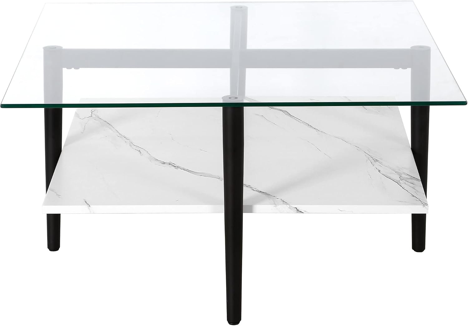 Otto 32' Wide Square Coffee Table with Faux Marble Shelf in Blackened Bronze