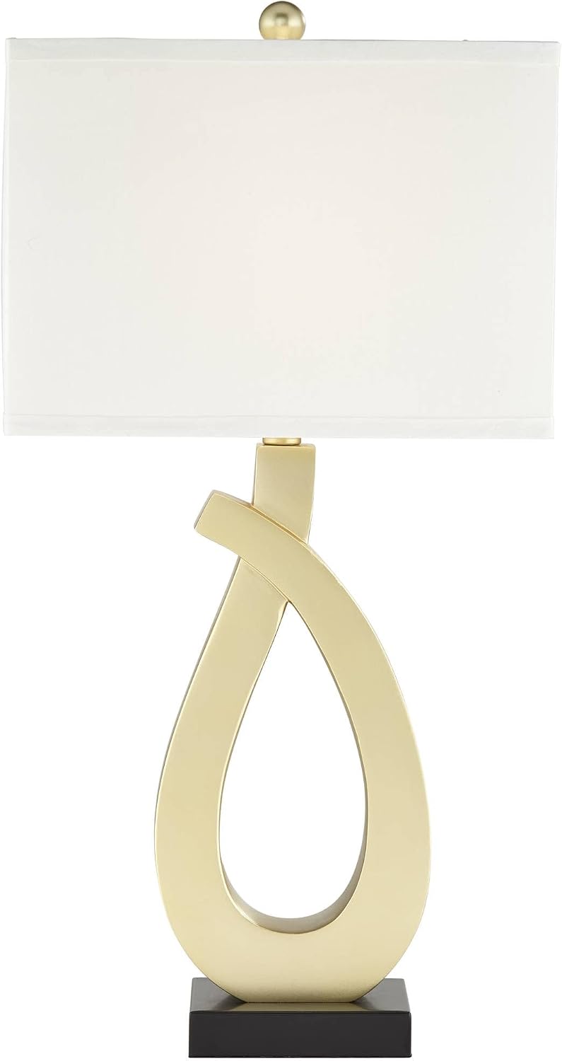 360 Lighting Simone 28' Tall Set of 2 Modern Table Lamps with USB Ports A+C Charging Sculptural Gold Metal White Rectangular Shade Decor Living Room Bedroom House Bedside Nightstand Home Office