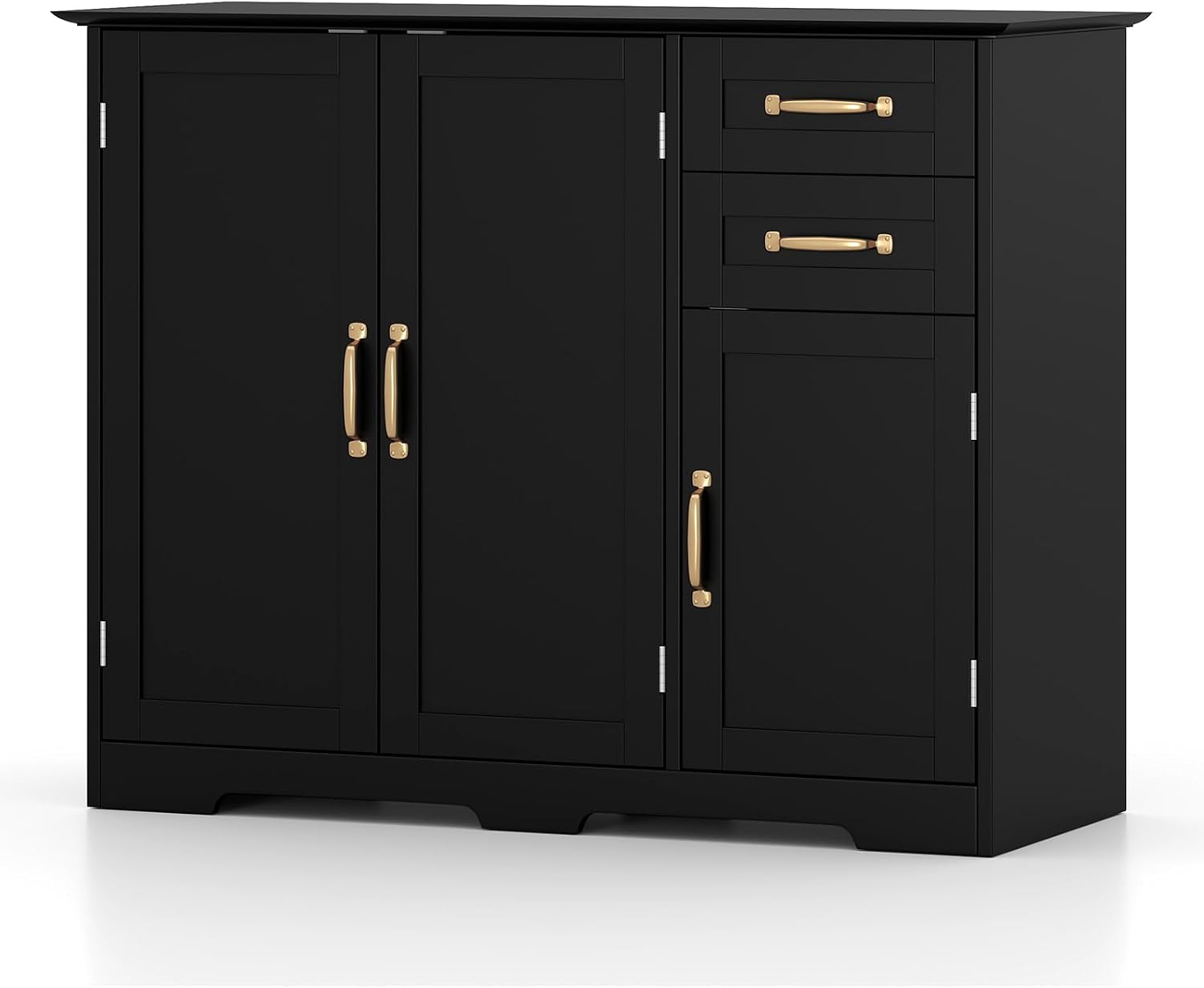 Giantex Sideboard Buffet Cabinet, Modern Sideboard Cabinet with 2 Drawers, 3 Doors & Adjustable Shelf, Wooden Coffee Station, 40'' Storage Buffet Table for Kitchen, Living Room, Entryway, Black