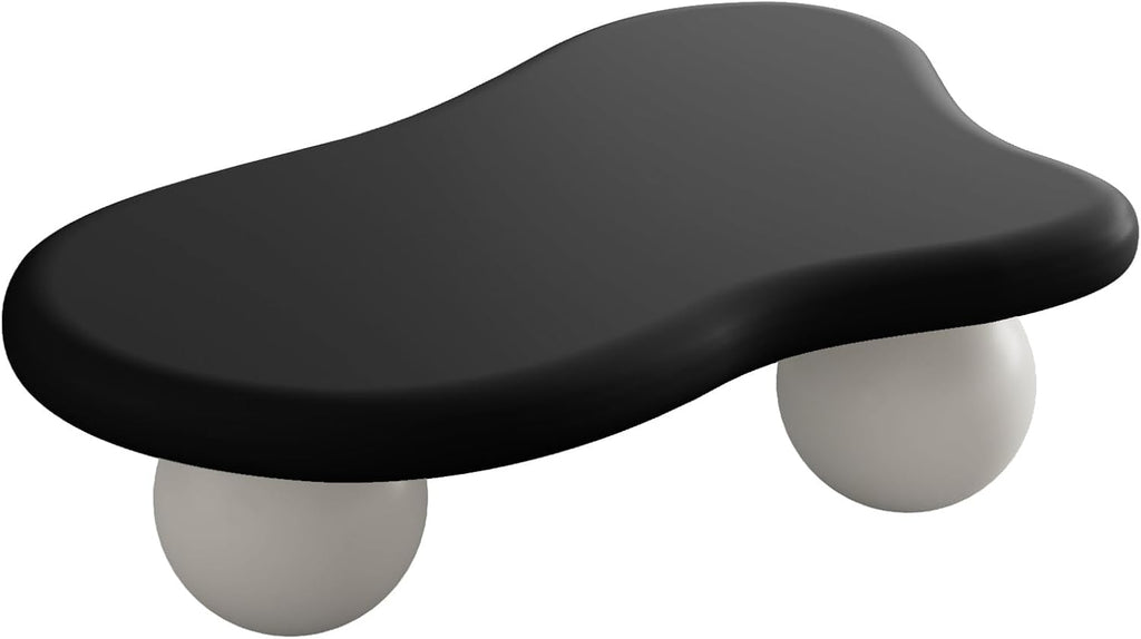 47' Cloud Coffee Table,Modern Cute End Table with Ball Legs,Small Round Edge Tea Table,Irregular Indoor Wood Coffee Table for Living Room, Bedroom, Small Space,Balcony,Patio Black+Cream White