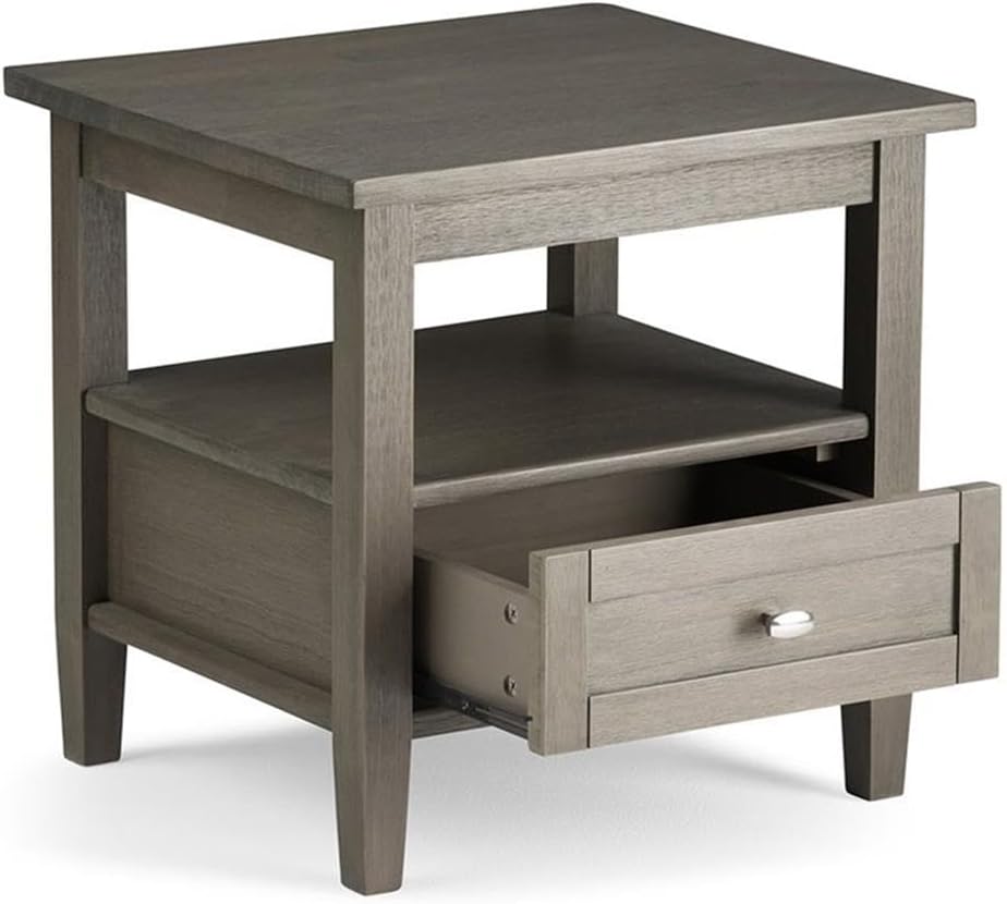 Small End Table for Living Room, Square Bed Side Table, Narrow Nightstand with Storage Drawer and Shelf for Bedroom, Unique Rustic Telephone Table for Sofa Side, Dark Grey Corner Table for Sofa Side