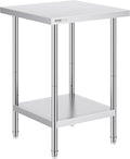 VEVOR Stainless Steel Prep Table, 24 x 24 x 34 Inch, 700 lbs Load Capacity, Heavy Duty Metal Worktable with 3 Adjustable Height Levels, Commercial Workstation for Kitchen Garage Restaurant Backyard