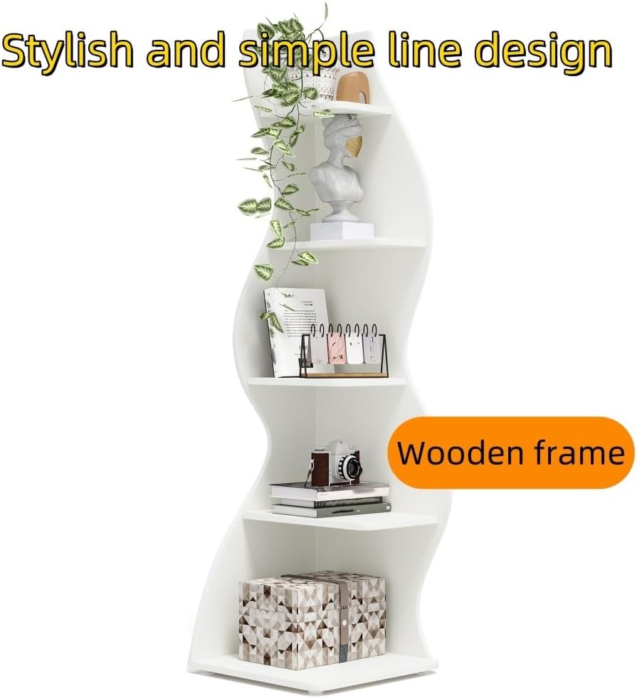 Vertical Bookshelf Tower, Narrow Corner Bookcase, Space-Saving Storage Shelf, Indoor Display Cabinet, Spine Bookshelf, Floor-Standing Corner Shelf for Bedroom(Black)