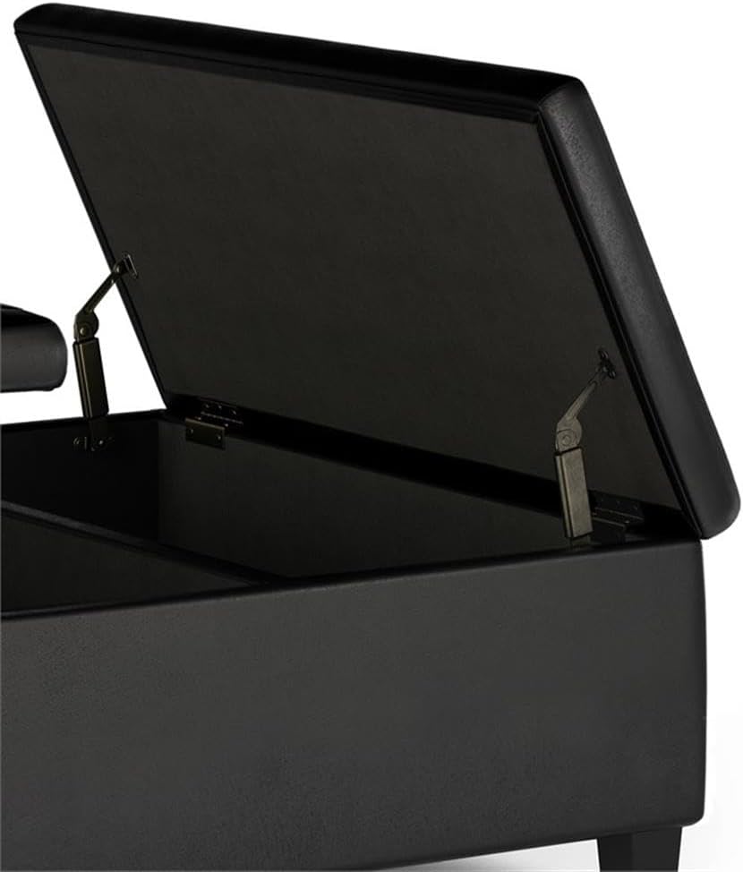 SIMPLIHOME Ellis 36 inch Wide Contemporary Square Coffee Table Storage Ottoman in Distressed Black Vegan Faux Leather, Assembled, for the Living Room and Bedroom