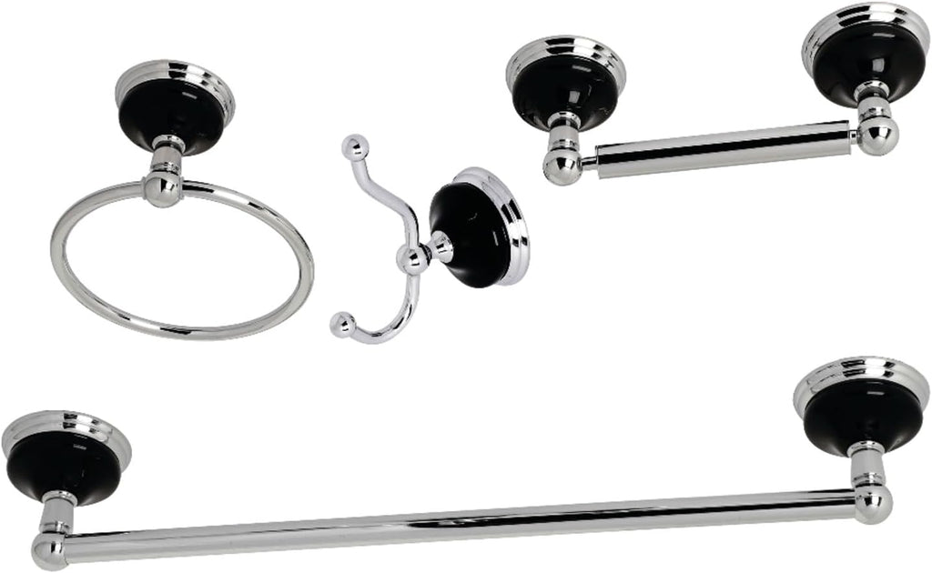 Kingston Brass BAK9112478C Water Onyx 4-Piece 18-Inch Towel Bar Bathroom Accessory Set in Polished Chrome