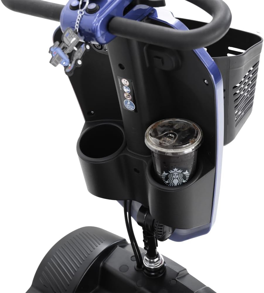 MAX Plus Emerald Outdoor Mobility Scooter - 16 Miles Range, Foldable Design, Anti-Tip Safety System, USB Charger & Cup Holder, 2 * 20AH Battery (300W Motor, 136kg Capacity) (Blue + Metal)