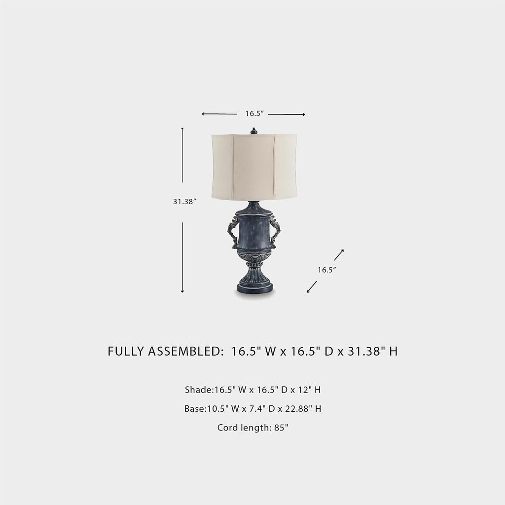 Signature Design by Ashley Morvanford Vintage Polyresin Table Lamp with 3-Way Switch, Black