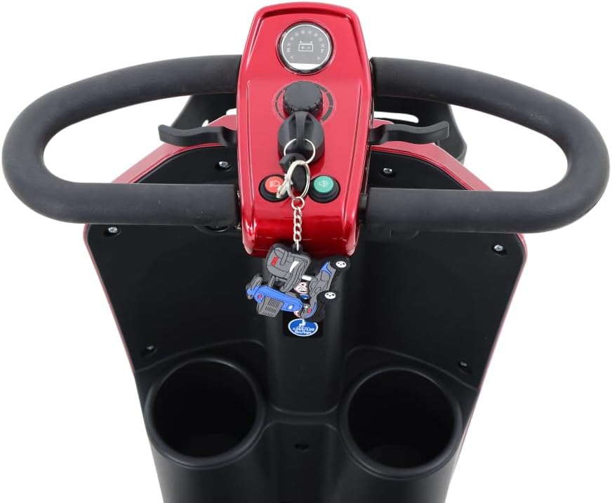 MAX Plus Emerald Outdoor Mobility Scooter - 16 Miles Range, Foldable Design, Anti-Tip Safety System, USB Charger & Cup Holder, 2 * 20AH Battery (300W Motor, 136kg Capacity) (Red + Metal)