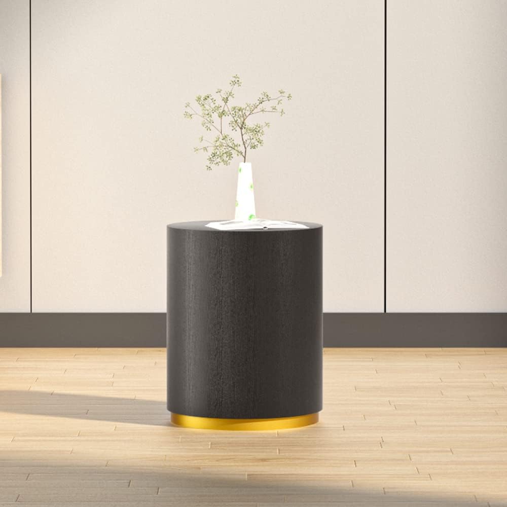 WILLIAMSPACE Black End Table with Gold Rim Bottom, Round Side Table for Small Spaces, Nightstand Sofa Table for Living Room Bedroom, ø15.6' * 19.5'H