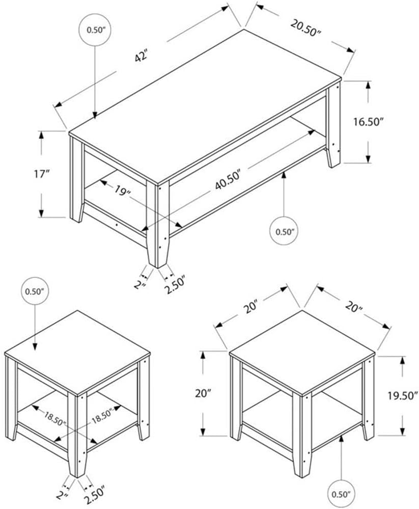 Pemberly Row 3-Piece Coffee Table Set, Particle Board and Laminate, Black and Gray Finish, Includes Rectangular Coffee Table and 2 End Tables with Shelves, Contemporary Living Room Accent Furniture