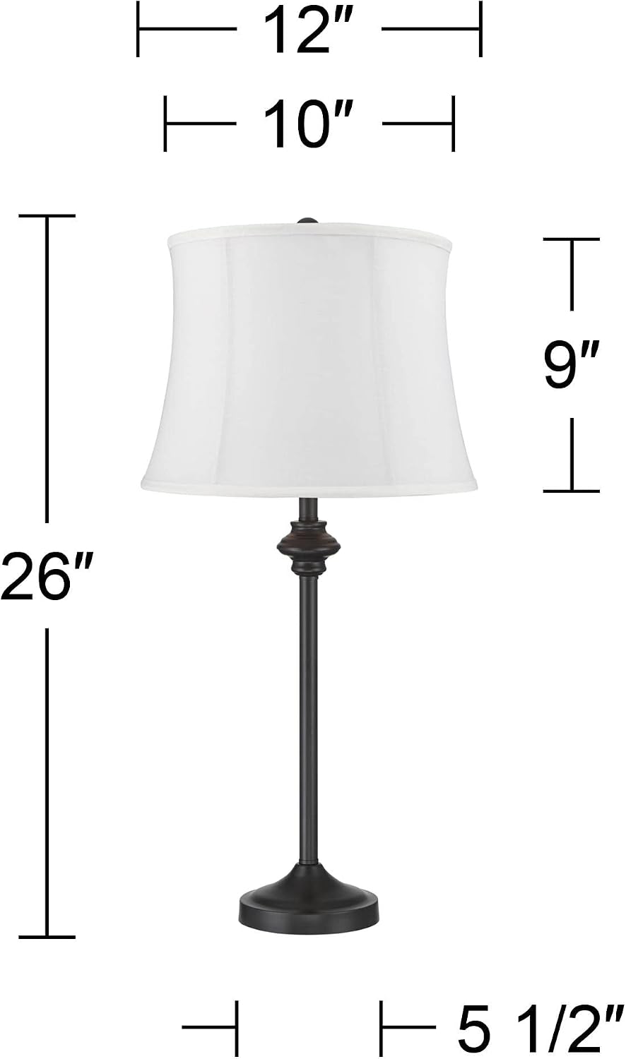 360 Lighting Lynn Modern Industrial Buffet Table Lamps 26' Tall Skinny Set of 2 Dark Bronze Brown Metal White Fabric Softback Drum Shade for Living Room House Home Dining Office Entryway Family