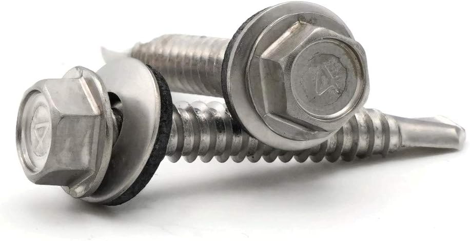 #14 Stainless Steel Hex Head Roofing Screws with Sealing Washer Self Drilling Stainless Steel Roofing Screws #14 x 1-1/4 inch Qty 1,000