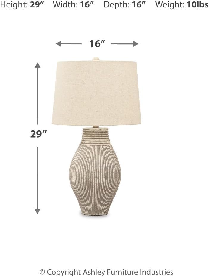 Signature Design by Ashley Layal Modern Table Lamp, Textured Paper Composite Base, Modified Drum Shade, 3-Way Switch Lighting for Living Room or Bedroom, 16 Inch Diameter, Beige