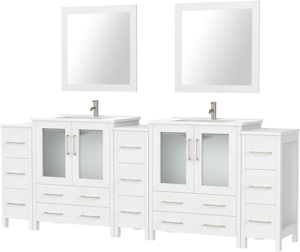 Vanity Art 96 Inch Under Mount Double Sink Bathroom Vanity Cabinet with 2 Mirrors, Ceramic Top Bathroom Cabinet Compact Set with 13 Dovetail Storage Drawers, VA3030-96-W
