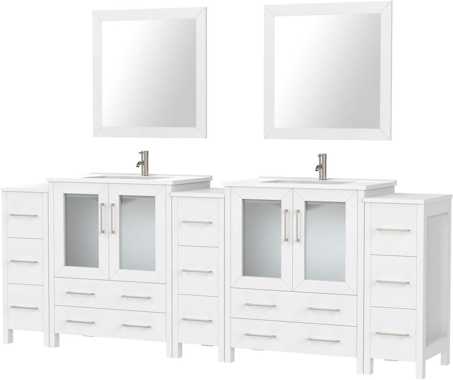 Vanity Art 96 Inch Under Mount Double Sink Bathroom Vanity Cabinet with 2 Mirrors, Ceramic Top Bathroom Cabinet Compact Set with 13 Dovetail Storage Drawers, VA3030-96-W
