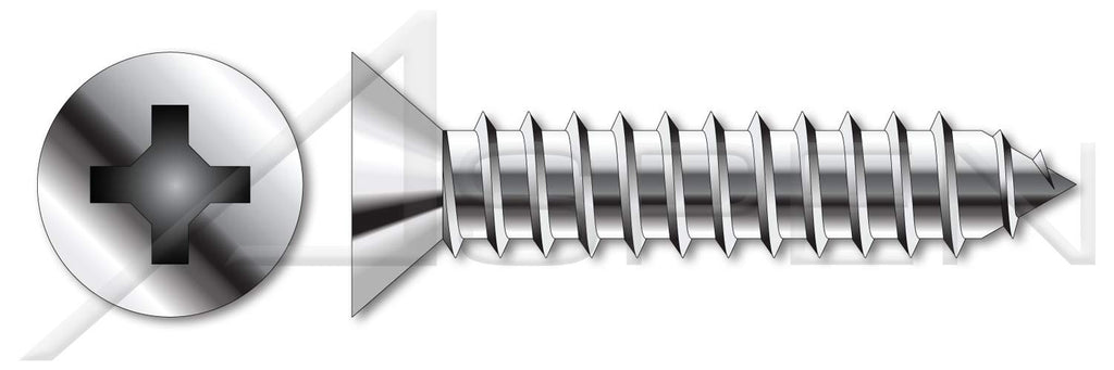 (2000 pcs) 1/4'-14 X 3/4', Self-Tapping Sheet Metal Screws, Type AB, Flat Phillips Drive, Stainless Steel