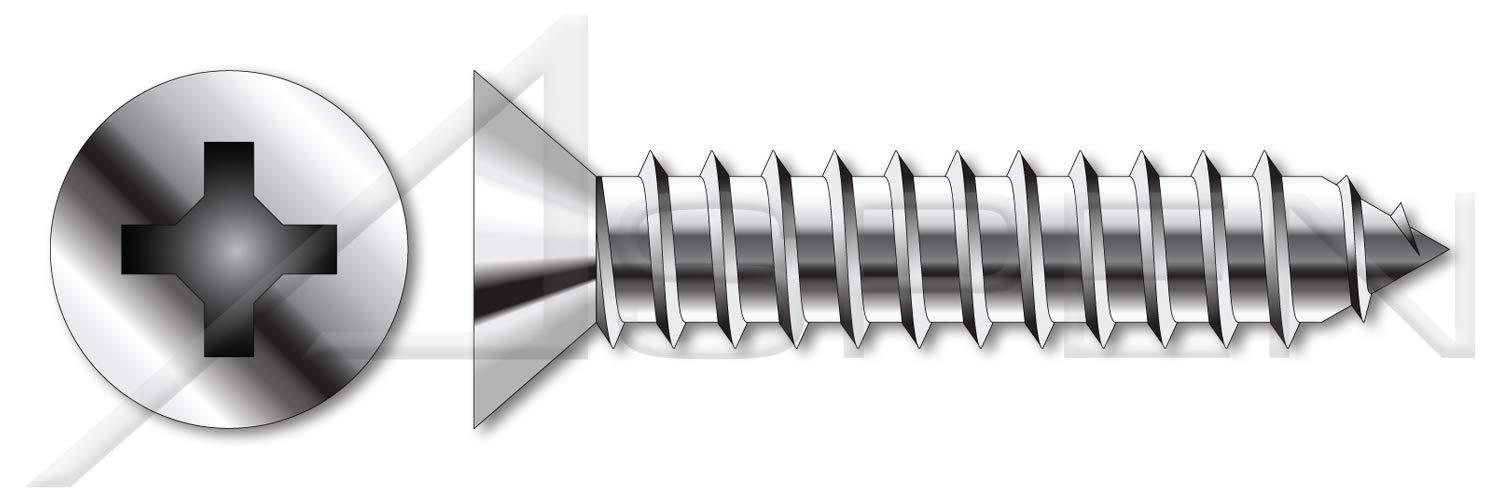 (2000 pcs) 1/4'-14 X 3/4', Self-Tapping Sheet Metal Screws, Type AB, Flat Phillips Drive, Stainless Steel