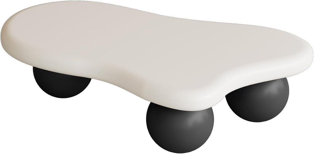 47' Cloud Coffee Table,Modern Cute End Table with Ball Legs,Small Round Edge Tea Table,Irregular Indoor Wood Coffee Table for Living Room, Bedroom, Small Space,Balcony,Patio Cream White+Black