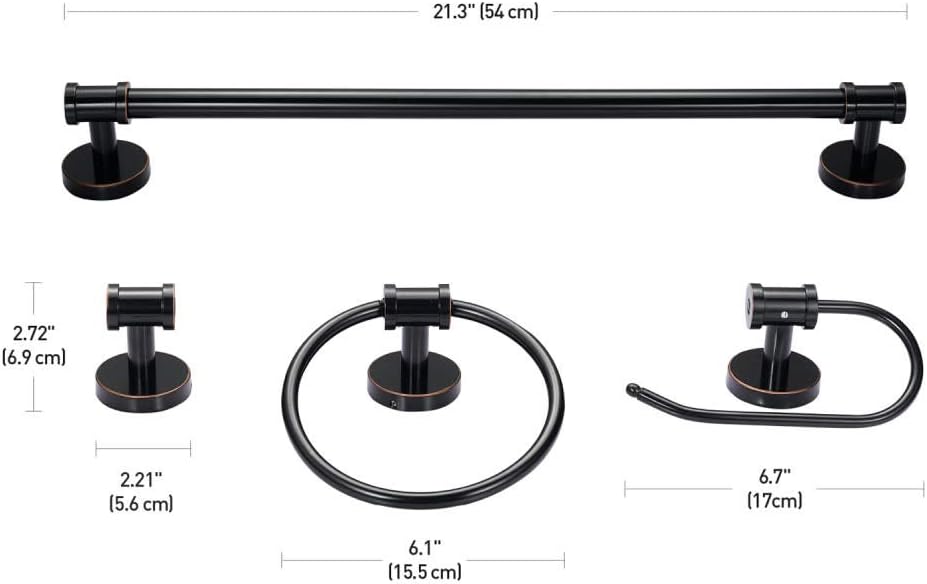 Globe Electric 51523 5-Piece All-in-One Bathroom Set, Oil Rubbed Bronze, 3-Light Vanity Light & Bulbs, Glass Shades, Towel Bar, Toilet Paper Holder, Towel Ring, Robe Hook, Bathroom Lights Over Mirror