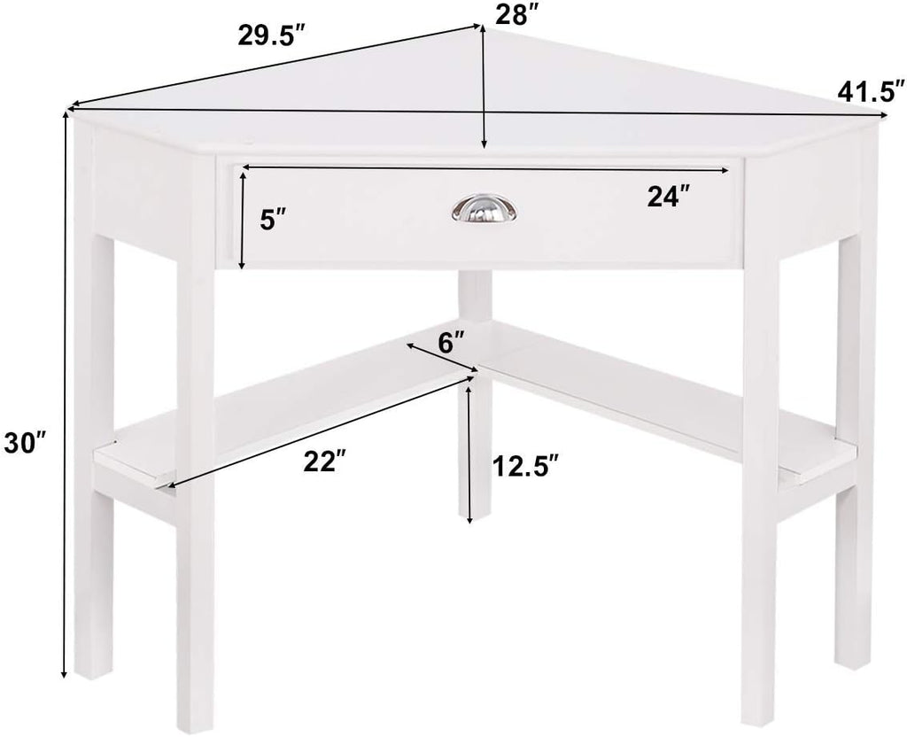 Corner Computer Desk, Space-Saving Table With Drawer & Shelves, Home Office 90 Triangle Workstation, Modern Makeup Vanity, Small Desk for Small Spaces (White)