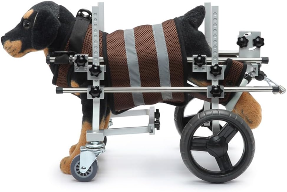 Dog Walking Disability Cart, Elderly Dog Scooter, Four-Wheel Adjustable Auxiliary Cart with Cart Handle, Suitable for Dogs with Limited Mobility,Brown