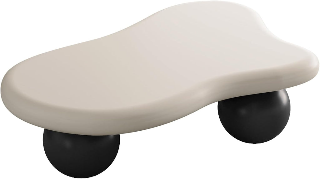 40' Cloud Coffee Table for Living Room Irregular Coffee Table Modern Low Coffee Tables Cute Small Center Table with 3 Ball Legs for Small Space Apartment White & Black
