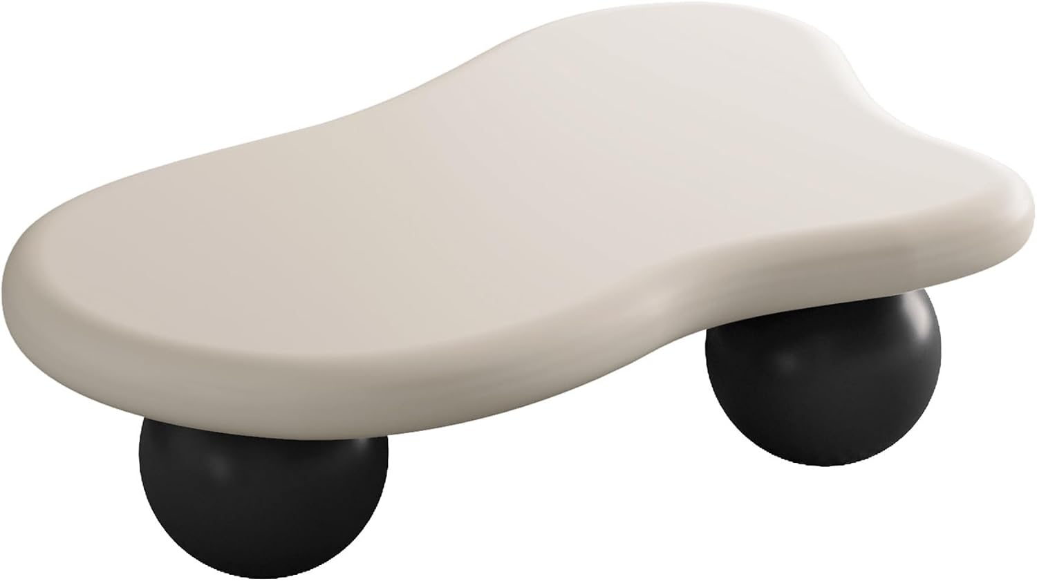 47' Cloud Coffee Table,Modern Cute End Table with Ball Legs,Small Round Edge Tea Table,Irregular Indoor Wood Coffee Table for Living Room, Bedroom, Small Space,Balcony,Patio Cream White+Black