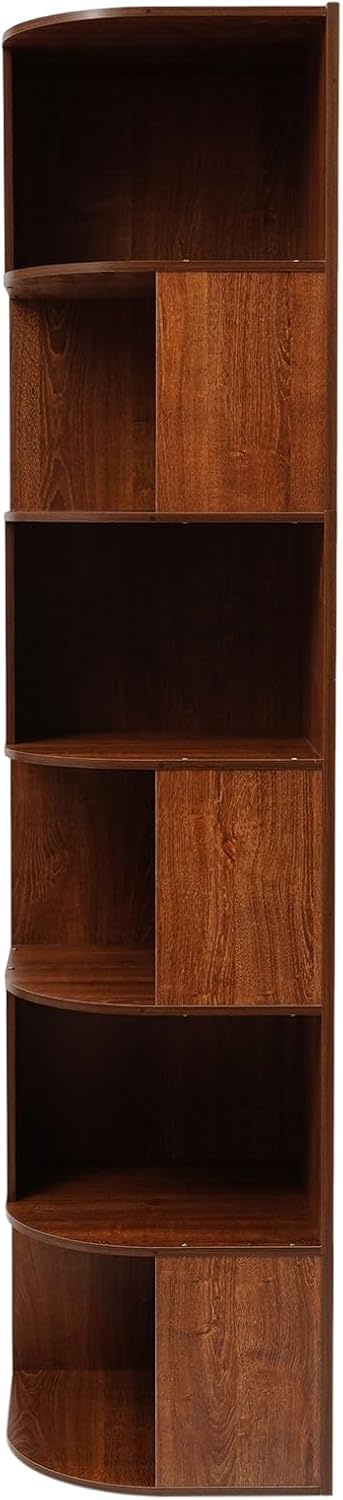 6 Tier Bookshelf Tower, 69.29'' Tall Floor-Standing Bookcase Display Cabinet, Wood Corner Book Shelf Organizer, Standing Bookshelf for Bedroom, Living Room, Study Room (Brown)