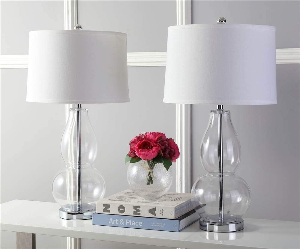 SAFAVIEH Lighting Collection Mercurio Crackle Glass Double Gourd 29-inch Bedroom Living Room Home Office Desk Nightstand Table Lamp Set of 2 (LED Bulbs Included)