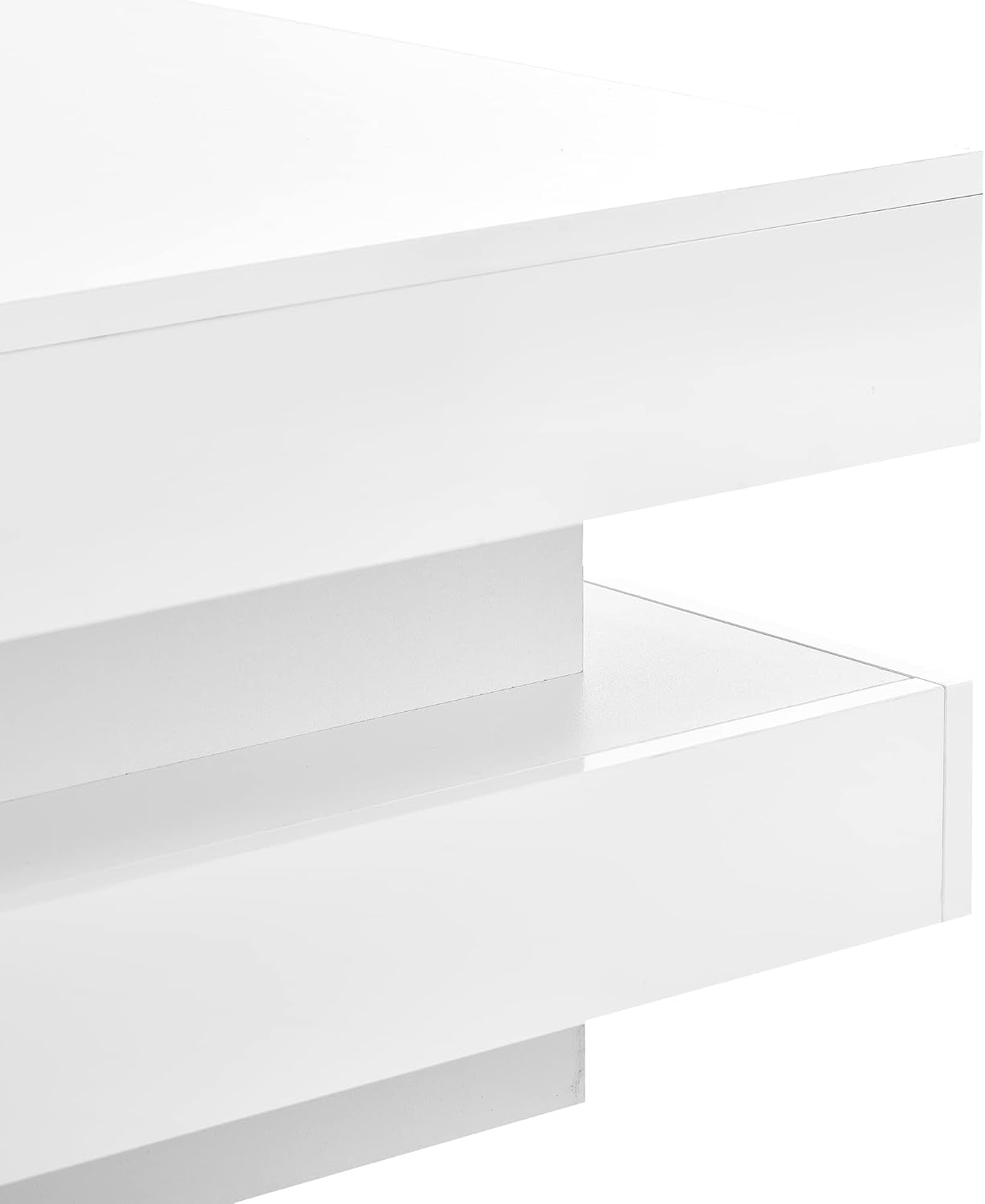 Harper & Bright Designs Coffee Table High Gloss Center Table with 16-Color LED Lights, 2-Tier Square Coffee Table, Cocktail End Table for Living Room (White)