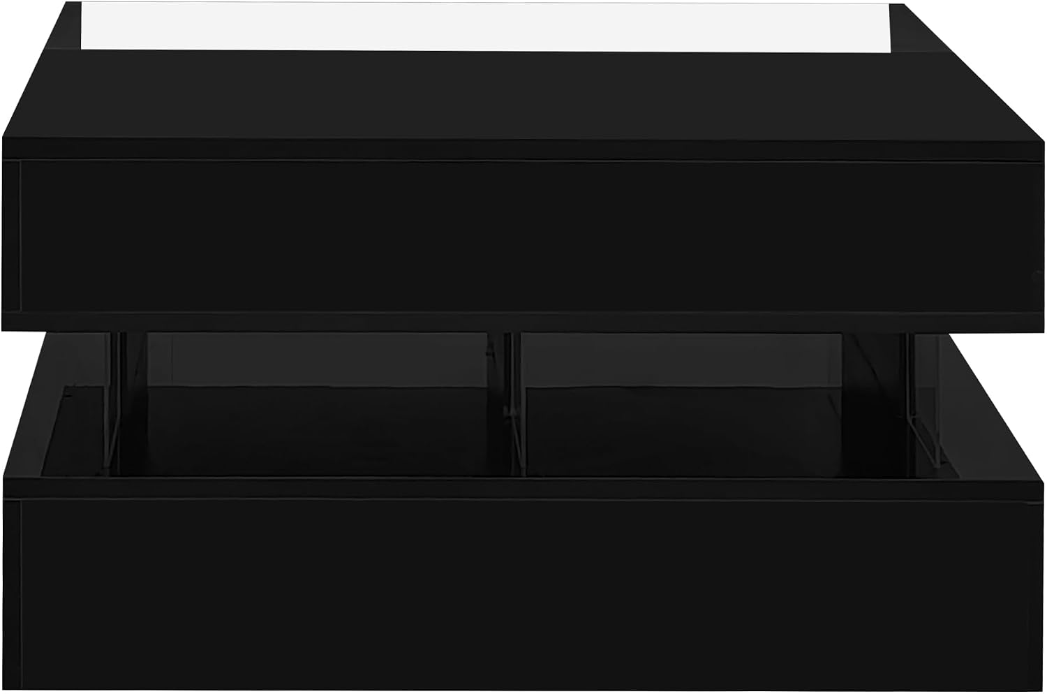 High Gloss LED Square Coffee Table 29.5-Inch Modern Lift-Top Center Cocktail Table with Storage & Glass Top for Living Room, Black