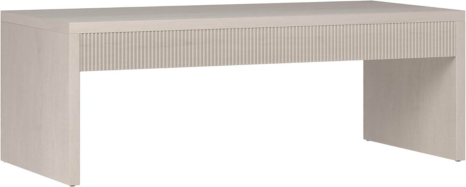 Henn&Hart 48' Fluted Rectangular Coffee Table with Ribbed Front Panel for Living Room, Family Room, or Office, Beech White