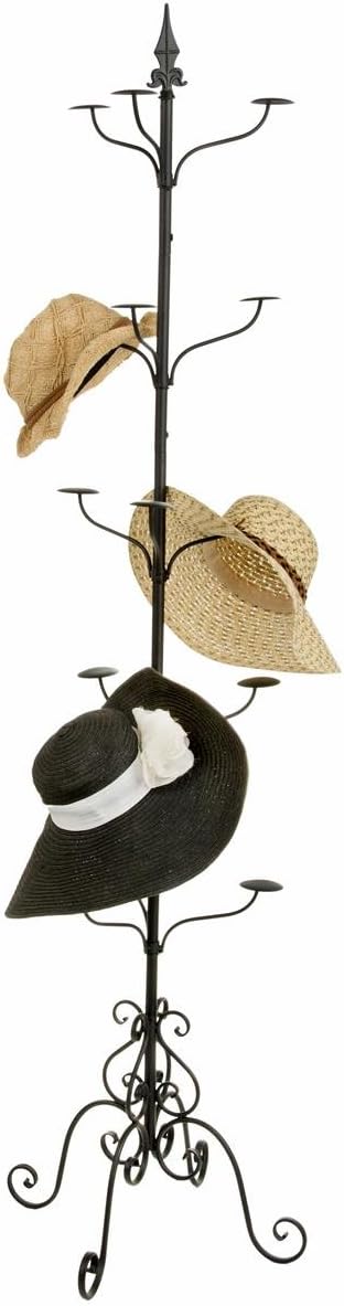 Displays2go Wrought Iron Hat and Coat Rack, Rotates, Total of 31 Hooks, Multi-Tiered, Black, 73' H x 20' W x 20' D