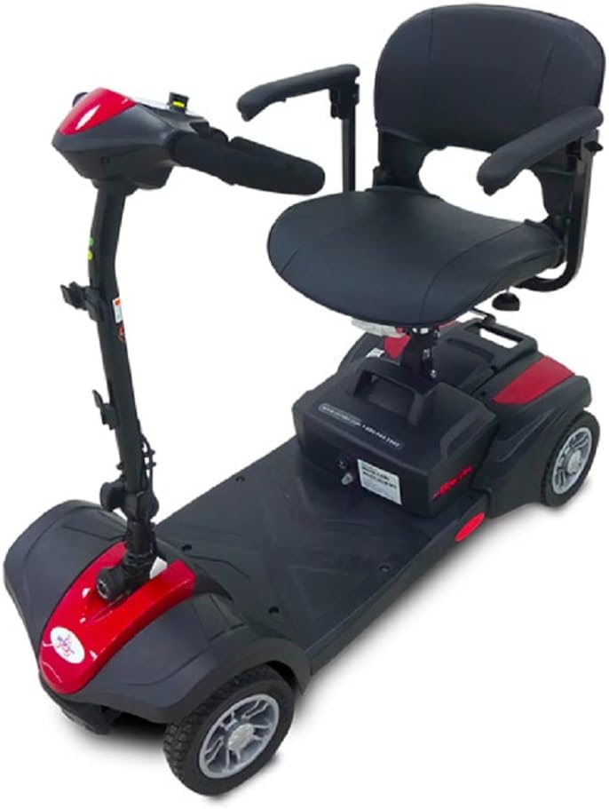 EV Rider MiniRider Lite 4-Wheel Mobility Scooter with Basket, 12Ah Battery, Swivel Seat - Weight Capacity 280Lbs. - RED