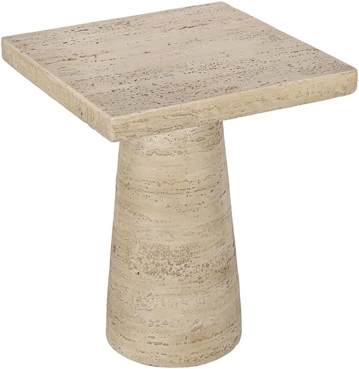 WILLIAMSPACE 20' Cream Square End Table Side Table for Living Room, Modern Magnesium Oxide Stone Small Coffee Table with Pedestal Base, 20'x20'x24'H (Cream)